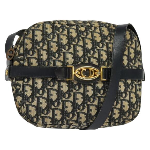 DIOR Trotter Canvas Shoulder Bag Navy Gold - Picture 1 of 12